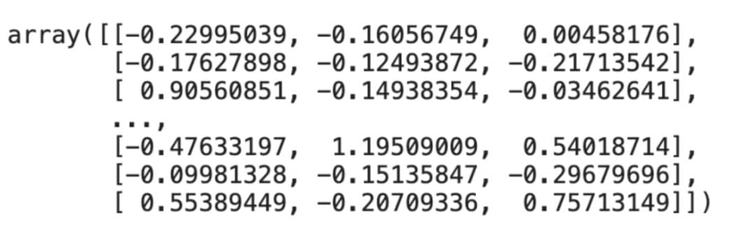 Dataset reduced to three features array