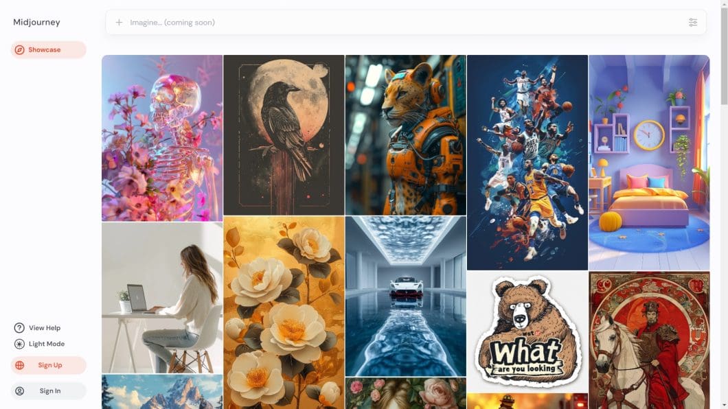 A screenshot of Midjourney's showcasing, showing some of its community-generated AI art.