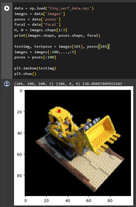 Example of the data from Tiny NeRF for trying neural radiance fields