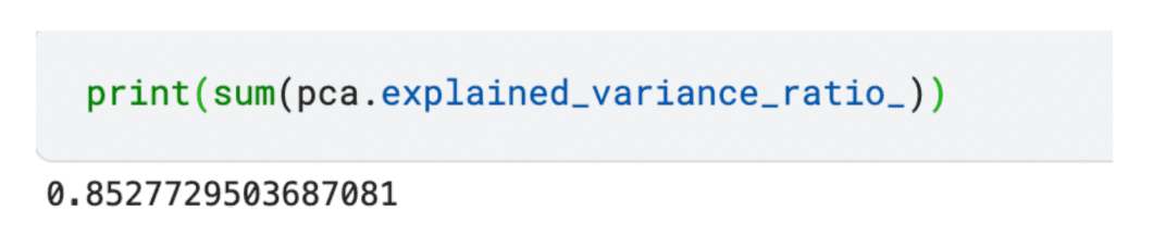 Sum of explained variance ratio in feature extraction