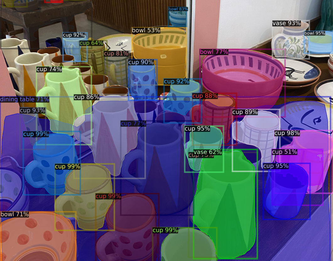Instance segmentation performed with Detectron2