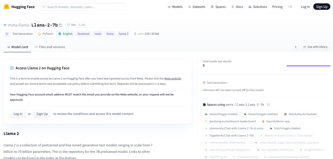 Llama 2 model in HuggingFace model library