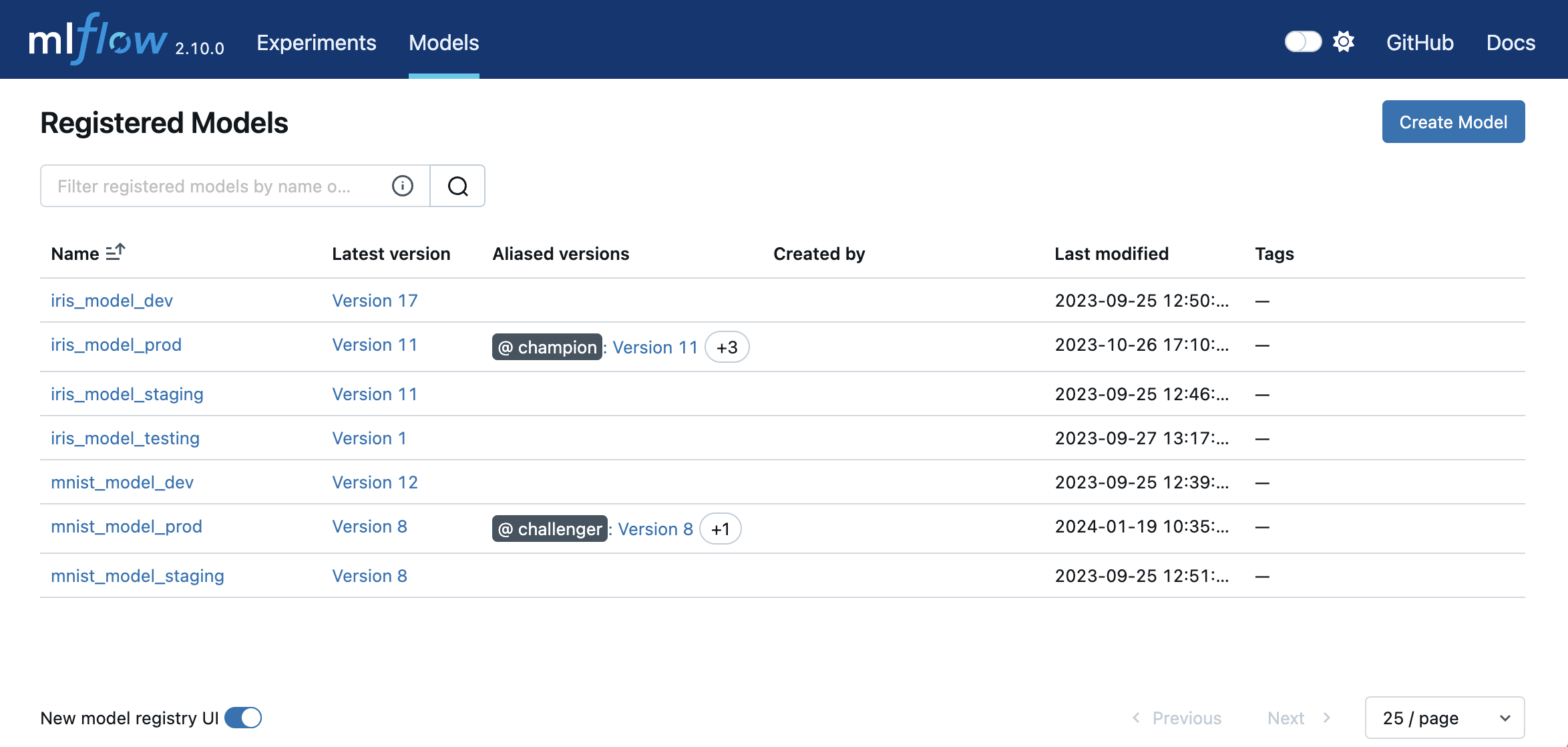 screenshot of mflow registery